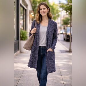 Athleta Marled Open-Front Longline Knit Sweater Cardigan XXS